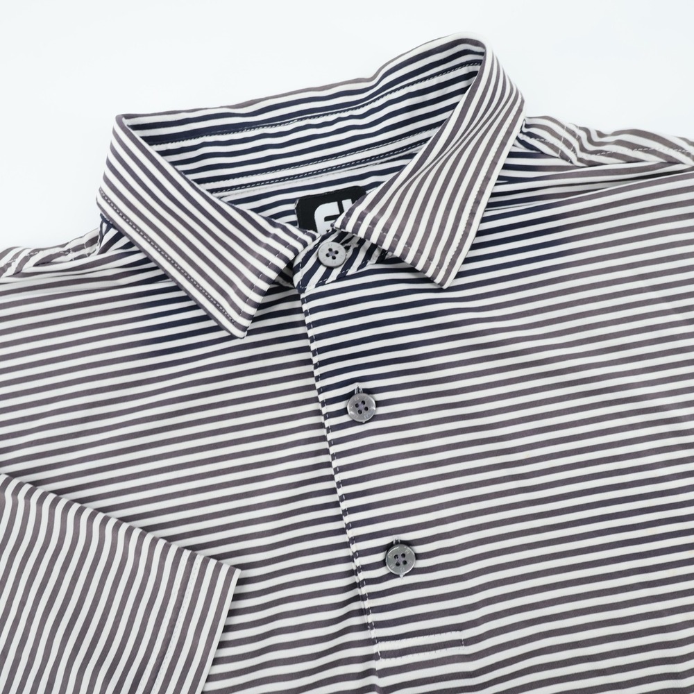 Footjoy Golf Performance Polo‎ Shirt Striped Short Sleeve Button Up Mens L FLAWS